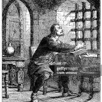 John Bunyan in Bedford jail pondering and writing Pilgrim's Progress.