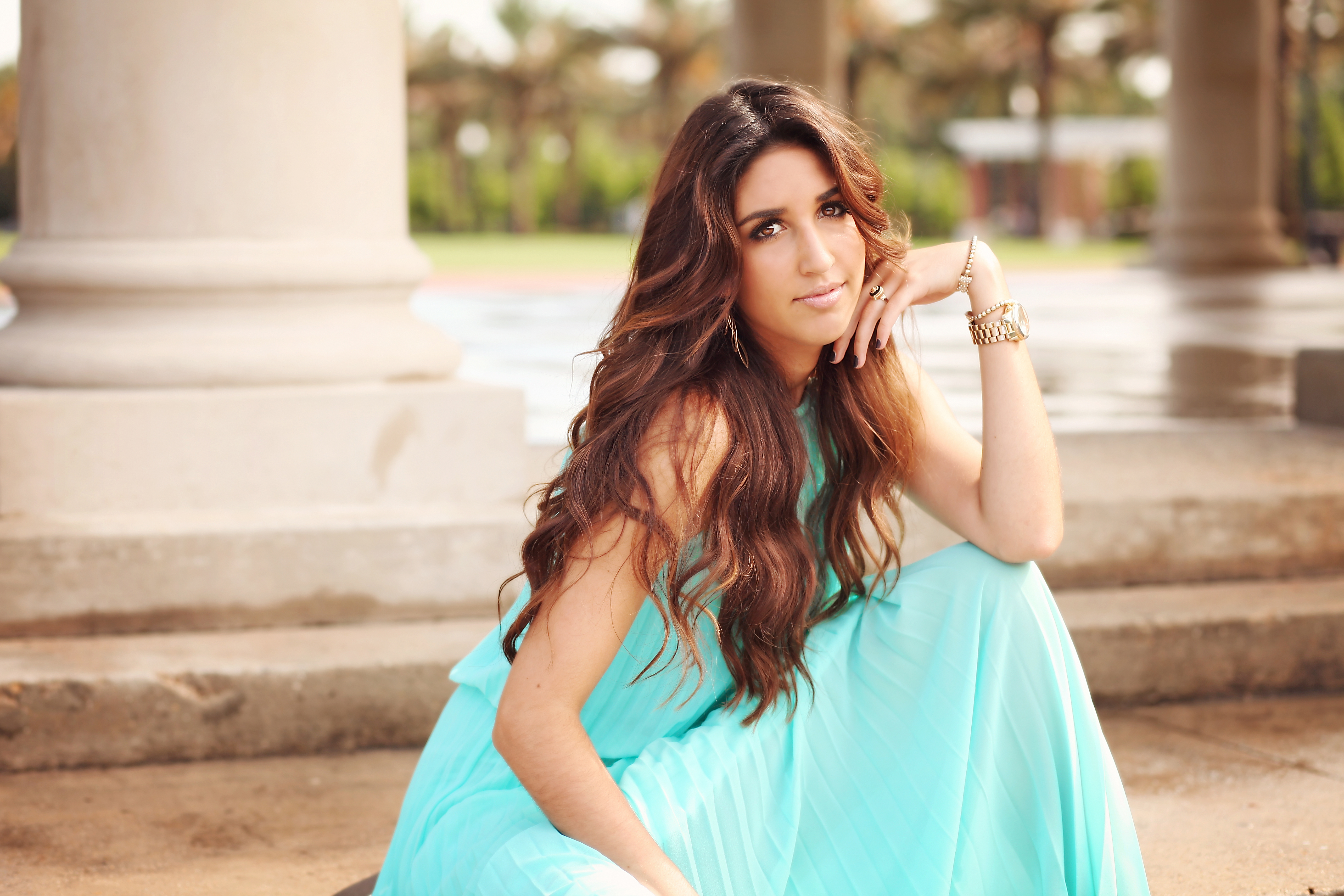 senior girl in blue dress