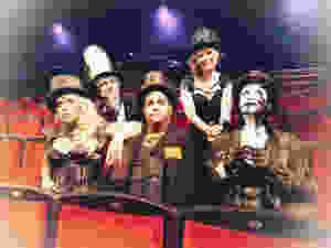 Miss Barbouille, Monsieur Phylactère, Professeur Electrazik, Miss Bobinaclic et Gabor du spectacle "Gabor et les chapeaux rouillés"