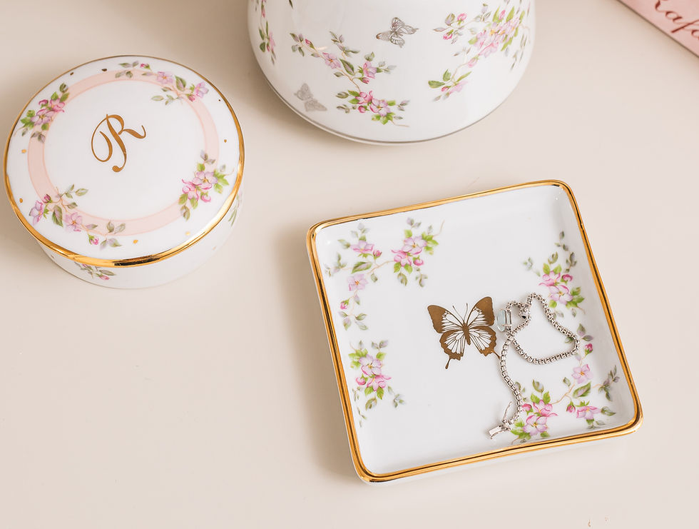 Miniatura: Conjunto de Pratinho e Porta Joia Flor de Cerejeira