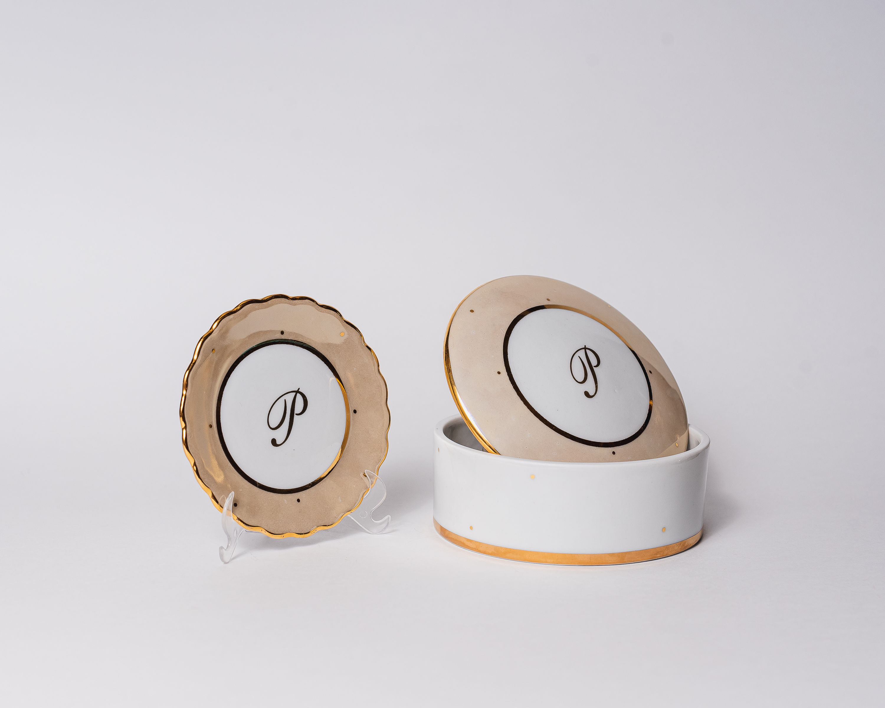 Conjunto de pratinho e Porta Joia G Caramelo