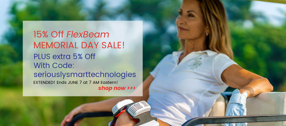 woman on golf cart with flexbeam on knee