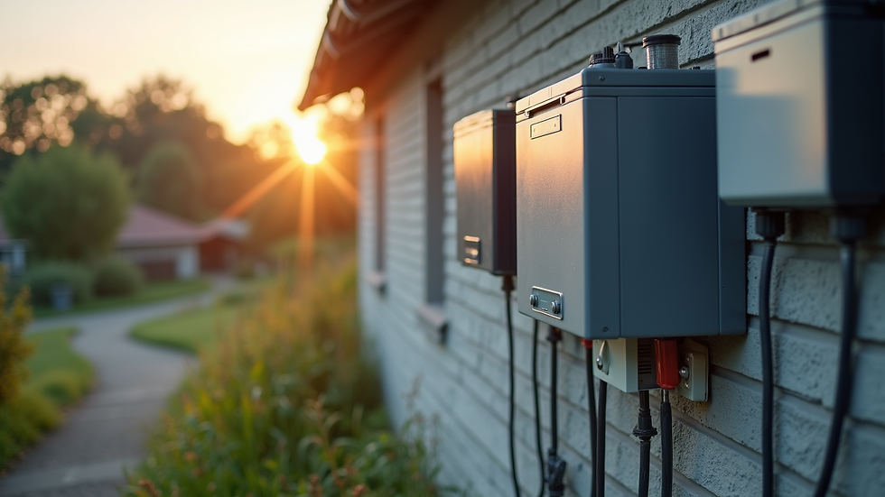 Eye-level view of a solar battery installation with different battery types