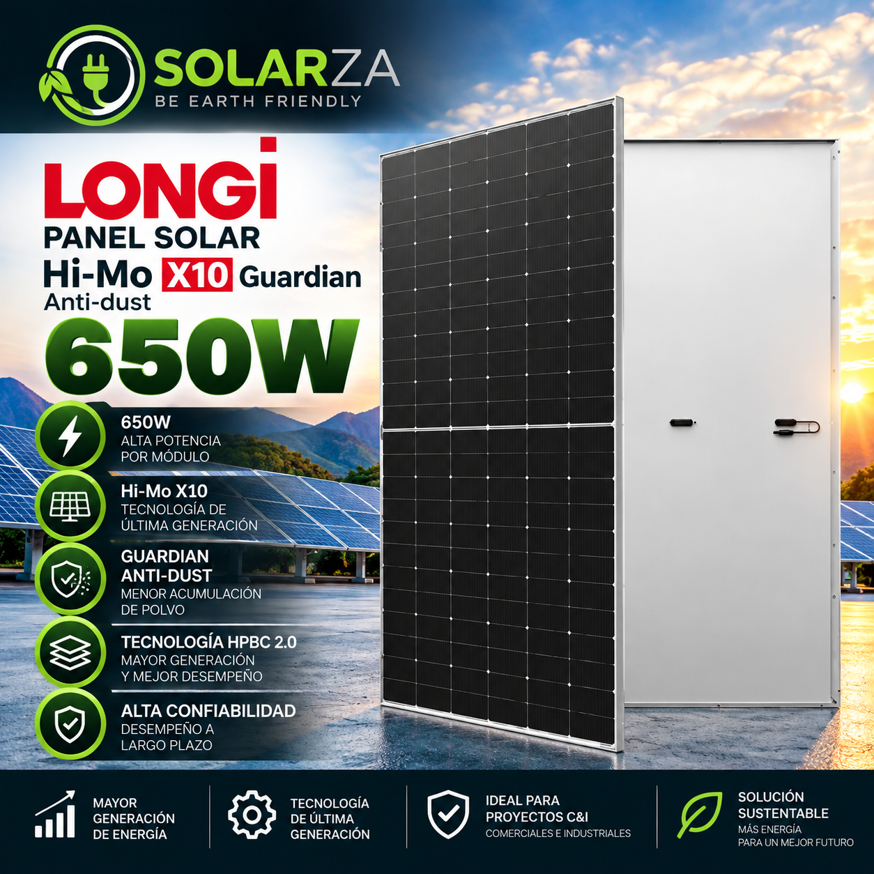Panel Solar Longi 650W Hi-Mo X10 Guardian Anti-dust