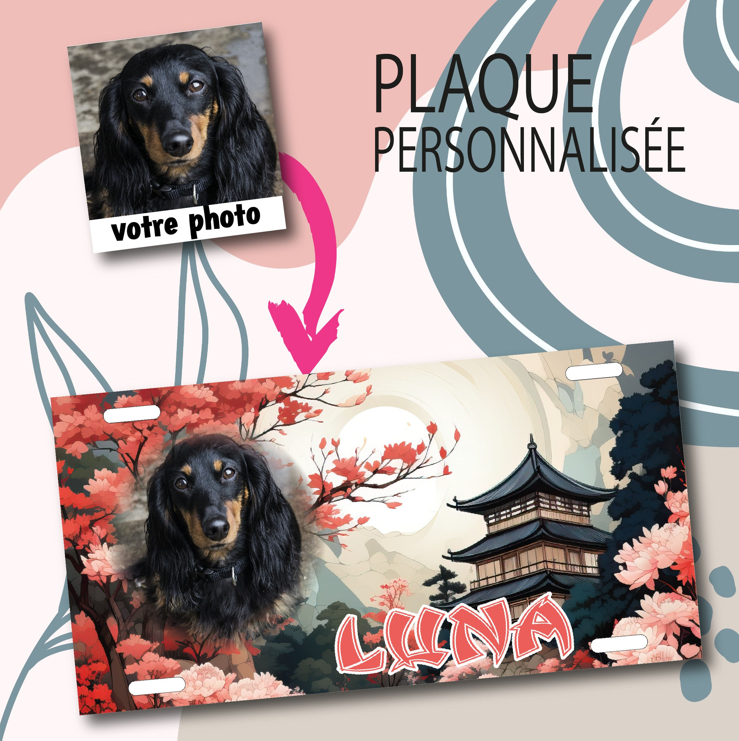 Plaque thème Japon personnalisée pour chien et chat