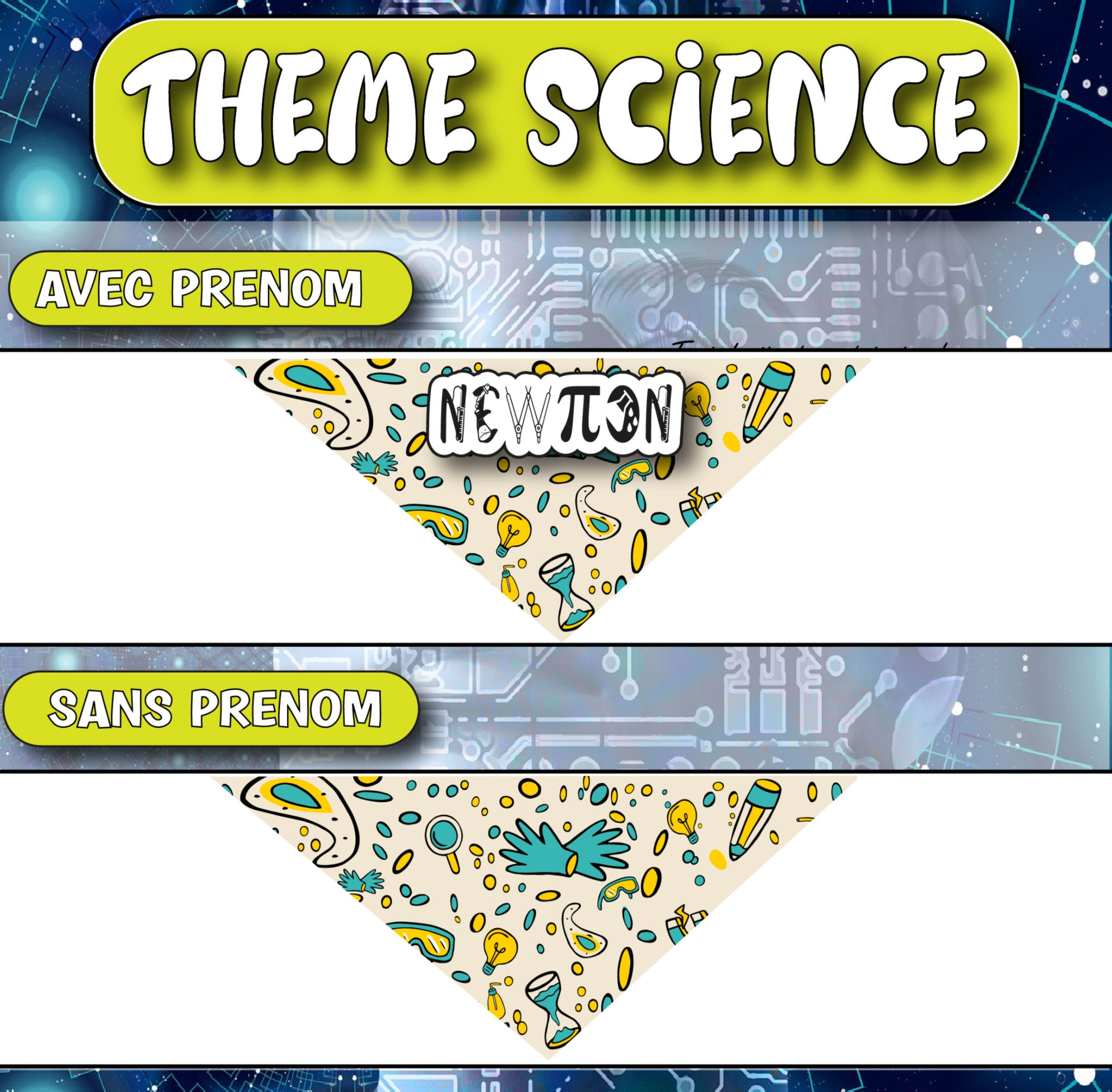 Bandana thème SCIENCE pour chien et chat