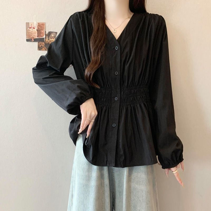 Miniatura: 200 Pounds Plus Size Elastic Waist Office Lady Trend Shirt And Blouse Solid Colo