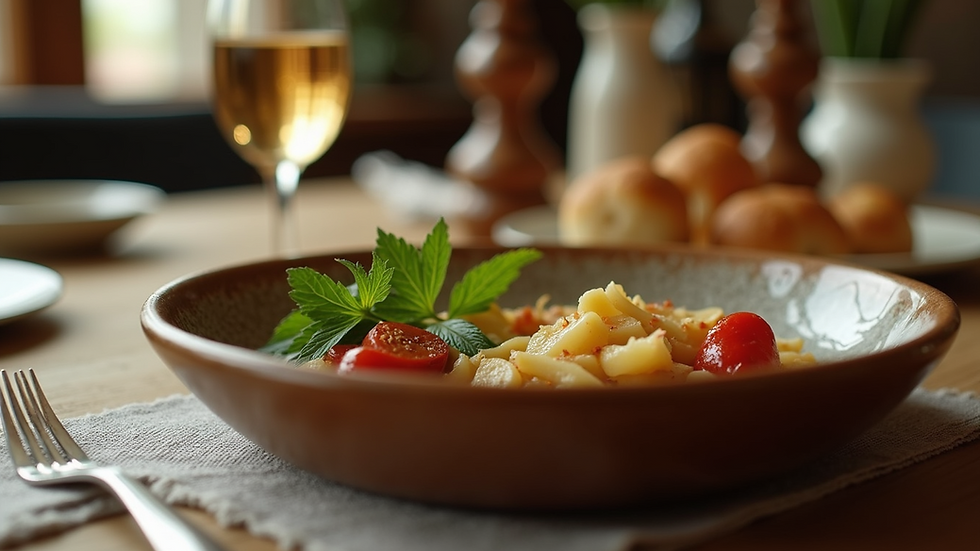 Close-up view of a multi-course meal inspired by a musical theme