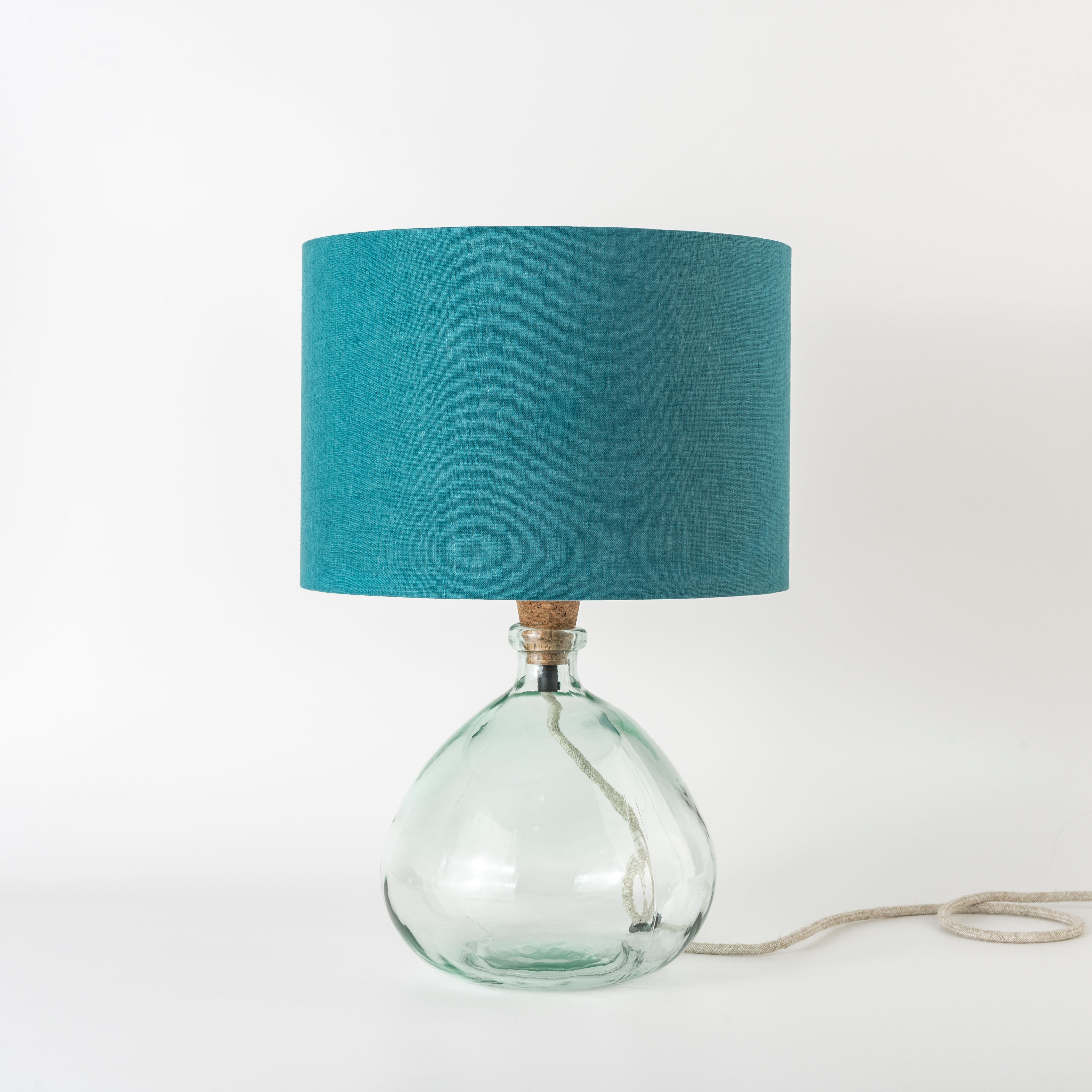Natural Linen Turquoise Blue Lampshade