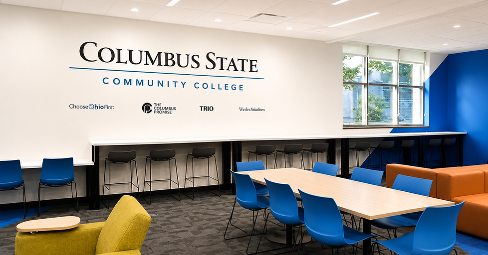 Rhodes Hall | Environmental Graphic Design, Branding Integration, Vinyl Graphics, Fabrication & Installation | Columbus State Community College | Columbus, Ohio