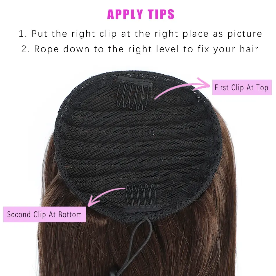 Thumbnail: SOVO Drawstring Ponytail Human Hair Straight European Blonde Highlight Real