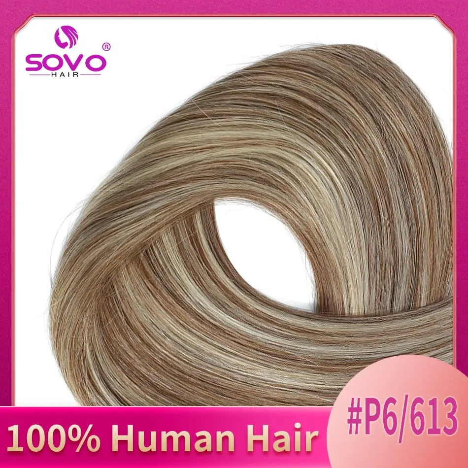 Thumbnail: SOVO Drawstring Ponytail Human Hair Straight European Blonde Highlight Real