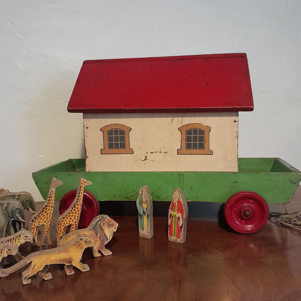 Thumbnail: Original Chad Valley Wooden Pull Along Noahs Ark With Animals