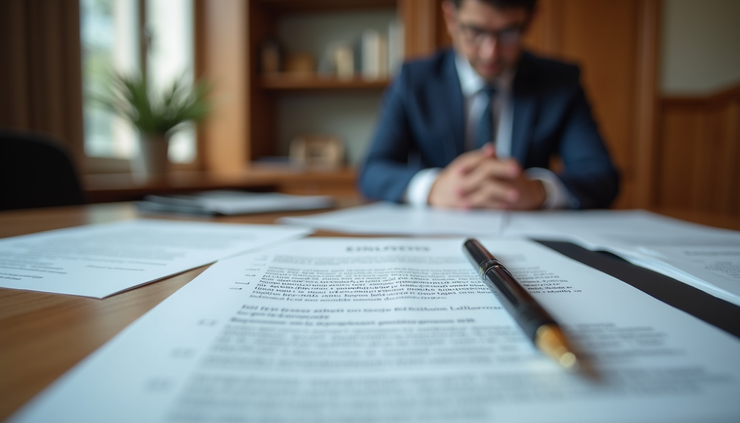 Eye-level view of a notary office in Porto with documents and pen ready for signing