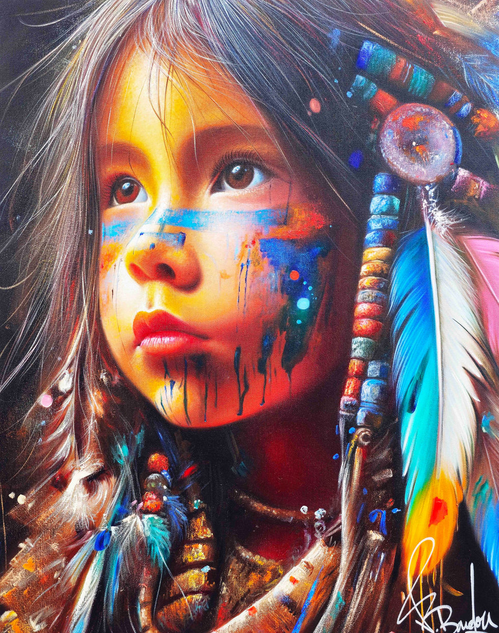 Portrait féminin symbolique, jeune indienne d’Amérique en peinture pop art et street art sur toile signée Bardou.