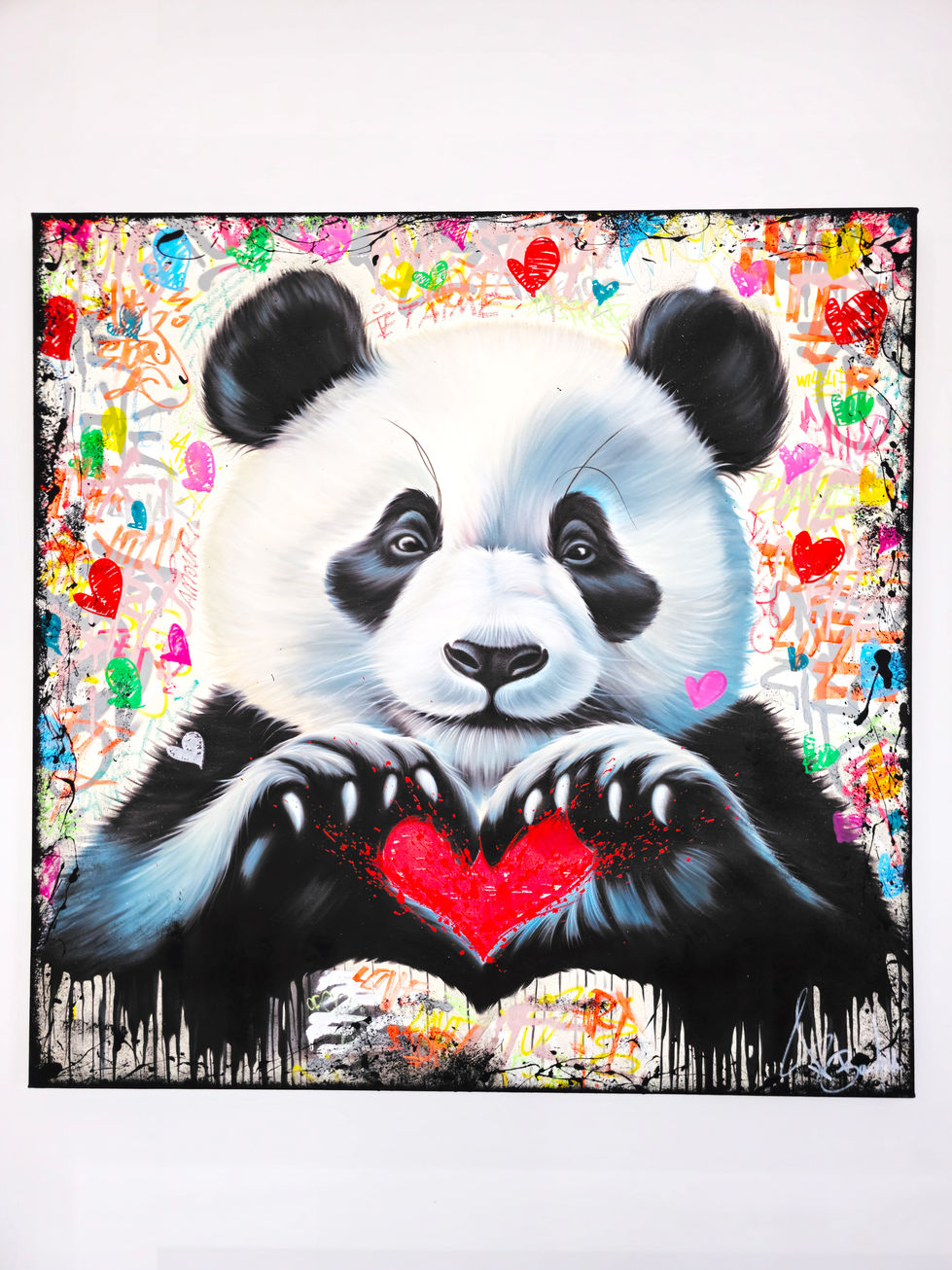 Panda Love, tableau contemporain figuratif, street art et peinture animalier moderne pour collectionneurs.