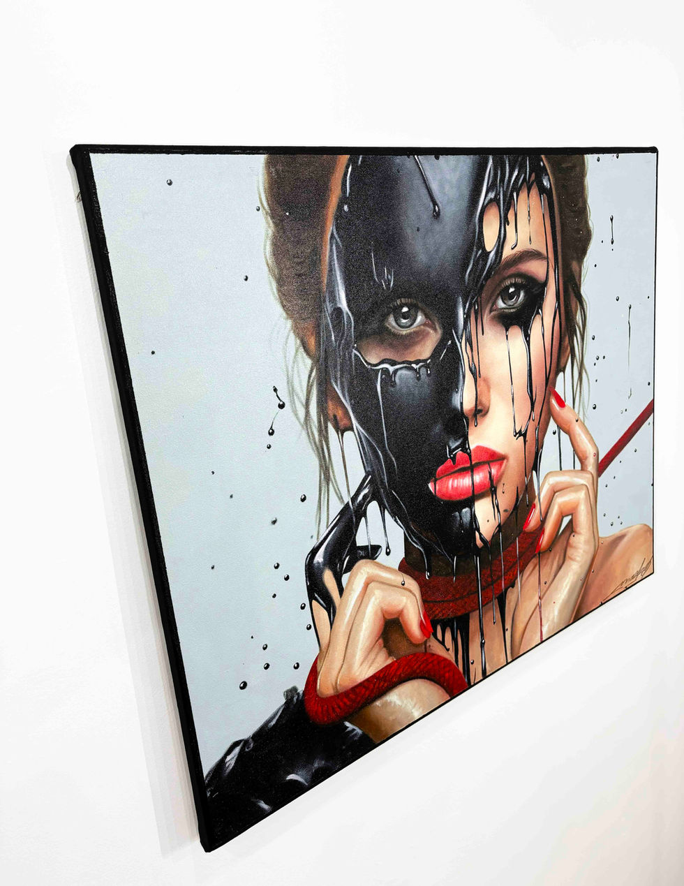 Tableau portrait de femme moderne chic, peinture à l’huile contemporaine entre abstraction expressive et réalisme raffiné, œu