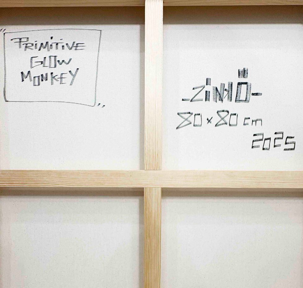 Peinture art contemporain à collectionner Singe – Lueur Primitive, tableau original noir et blanc de Zin Kao, animal peint su