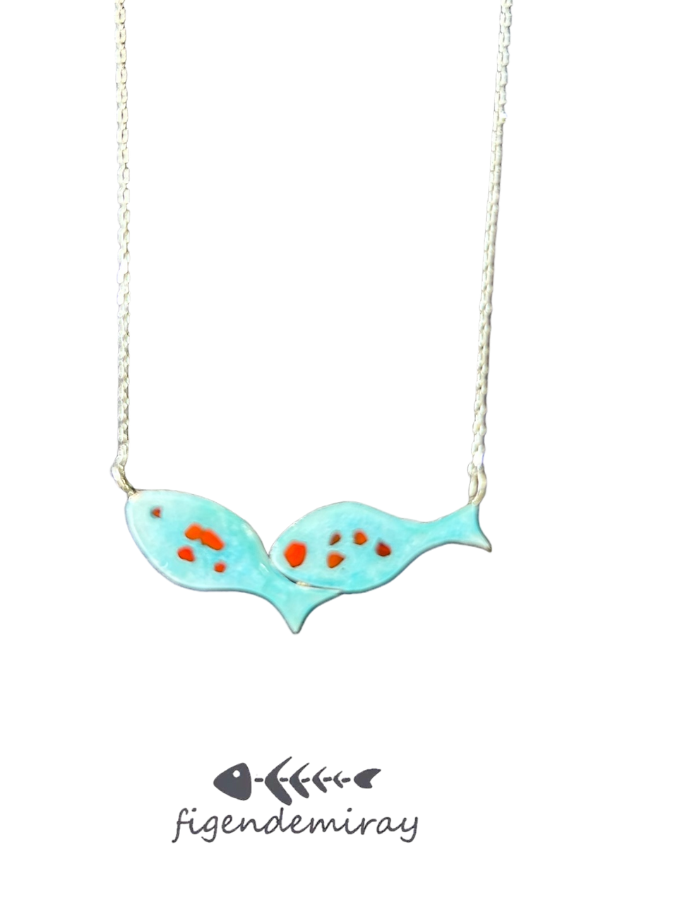 Gümüş Kolye İkiz Uzunca Balık Mineli Lacivert-Deniz Köpüğü