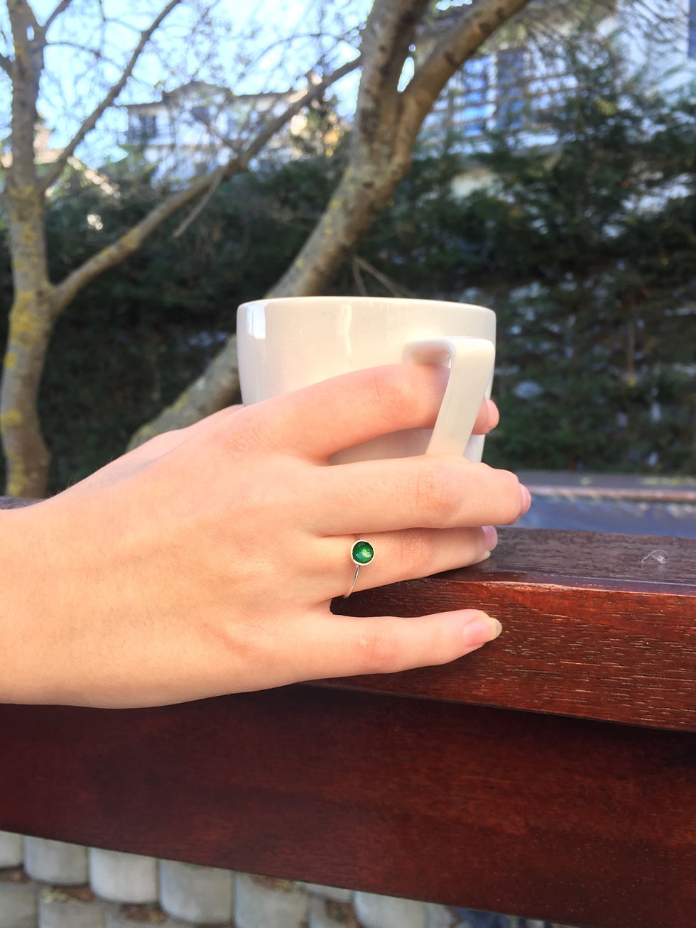 Gümüş Yüzük Yuvarlak Mineli Tek Taş Yeşil