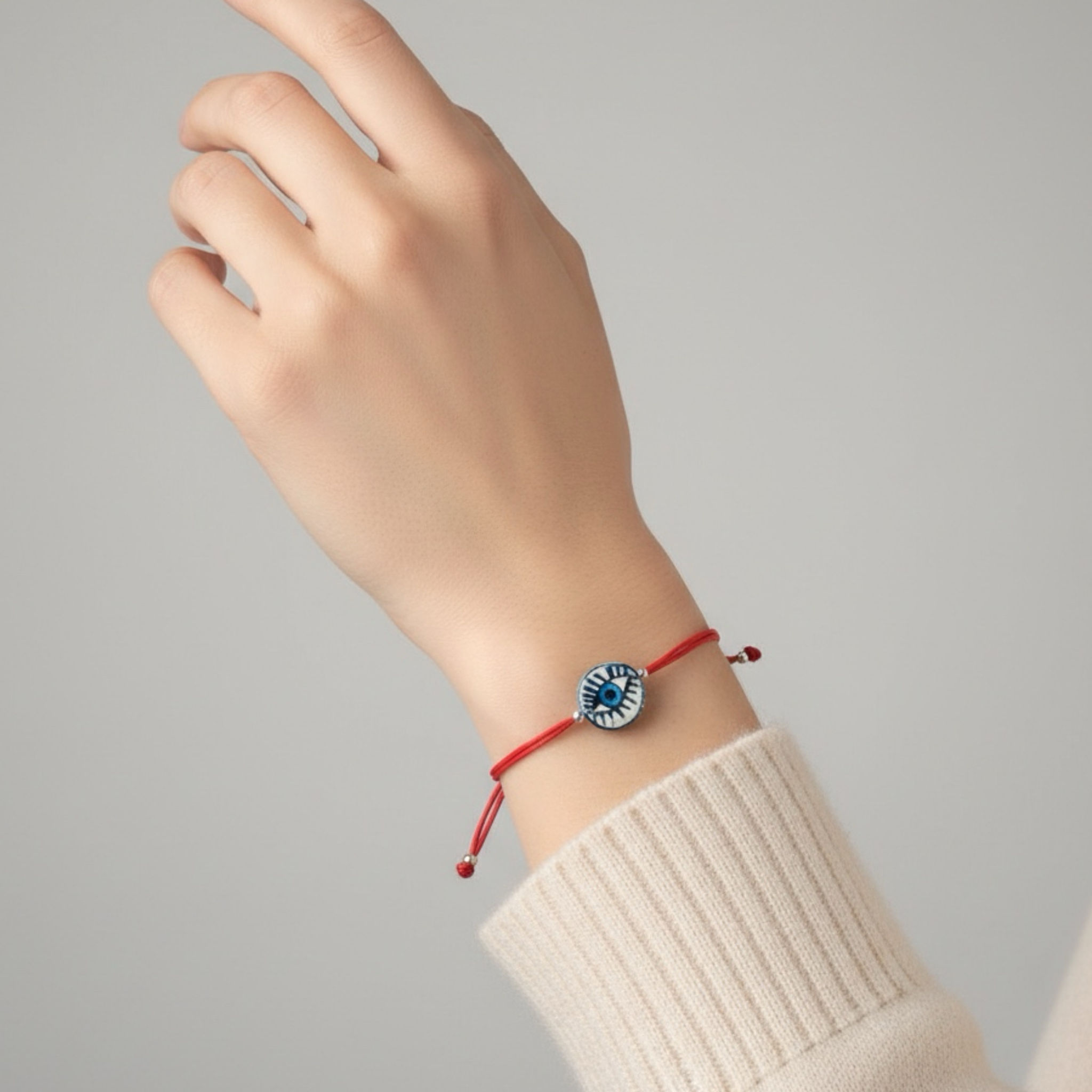 Göz Bileklik Lacivert-Kırmızı İp
