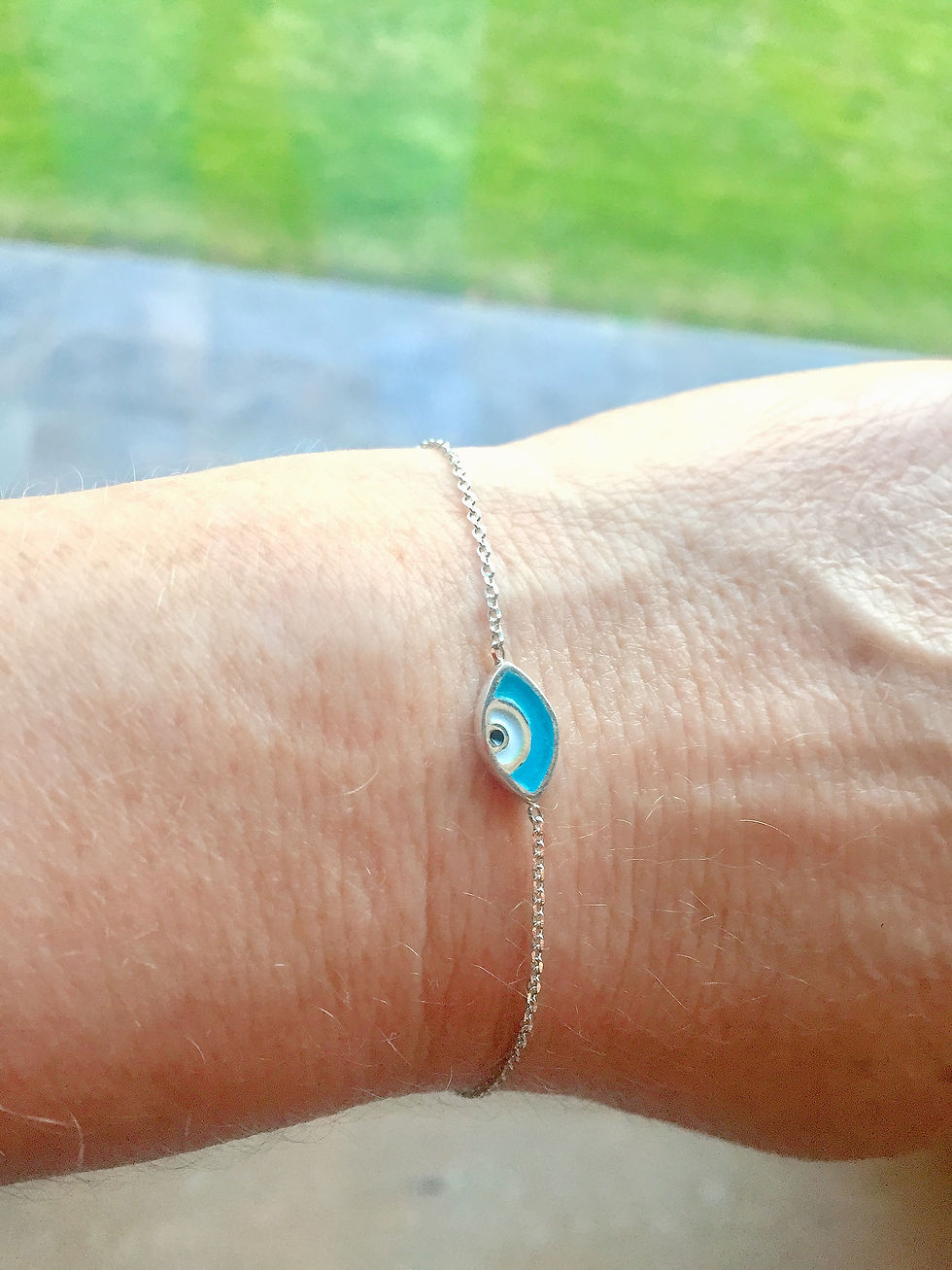Gümüş Zincir Bileklik Mineli Göz Minik