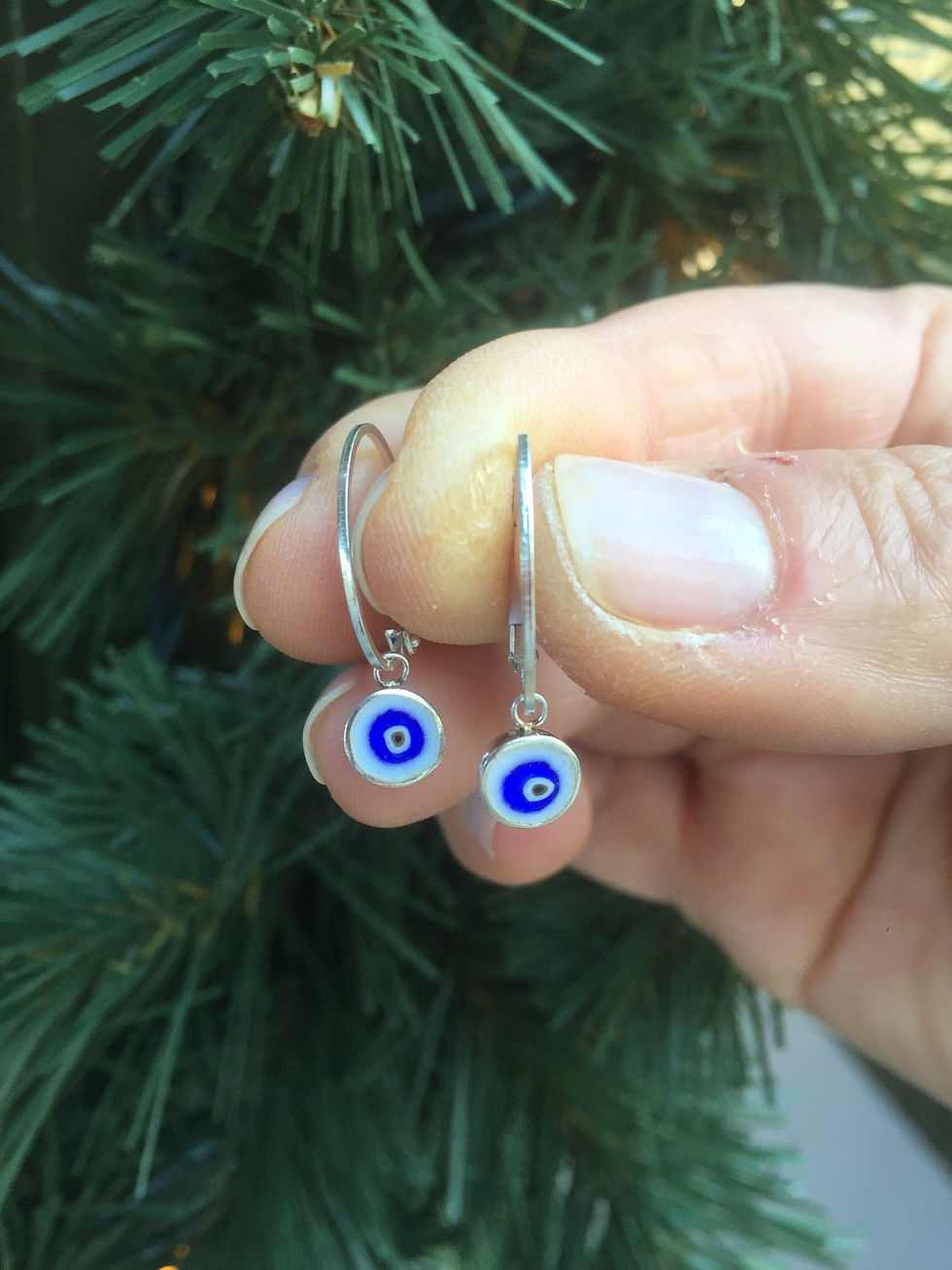 Gümüş Küpe Nazar Mineli Oval-Yuvarlak