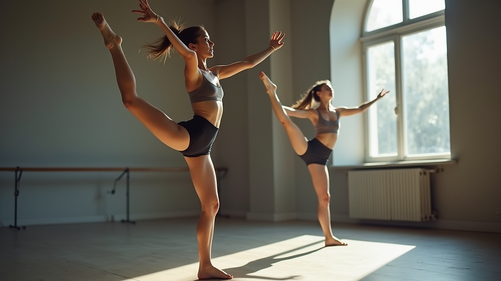 Close-up view of a dancer practicing in a studio