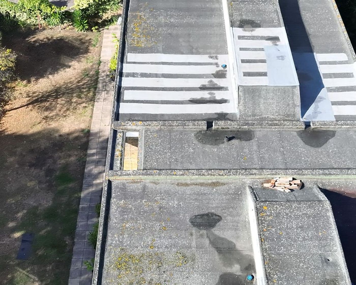 Flat roof on a Pimlico housing estate seen by drone