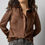 Thumbnail: LILLA P SATIN BUTTON DOWN TOP CHOCOLATE