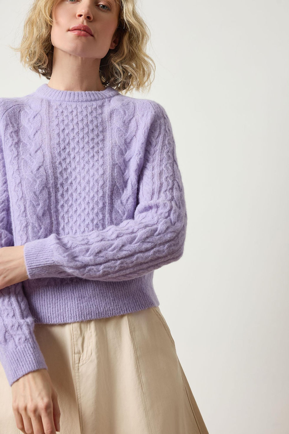 Thumbnail: LILLA P MIXED STITCH PULLOVER LAVENDER