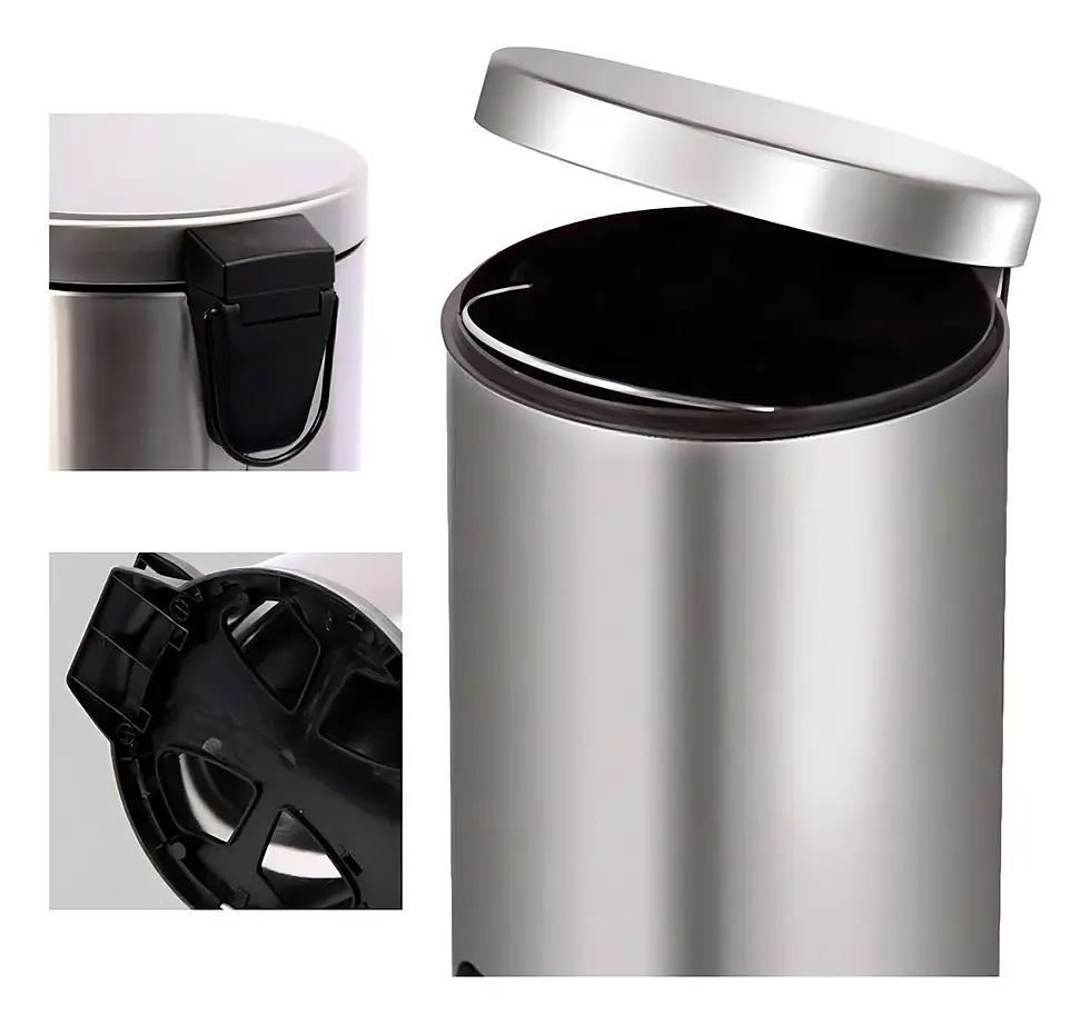 Papelera circular Taumm con bordes redondeados y sistema de pedal