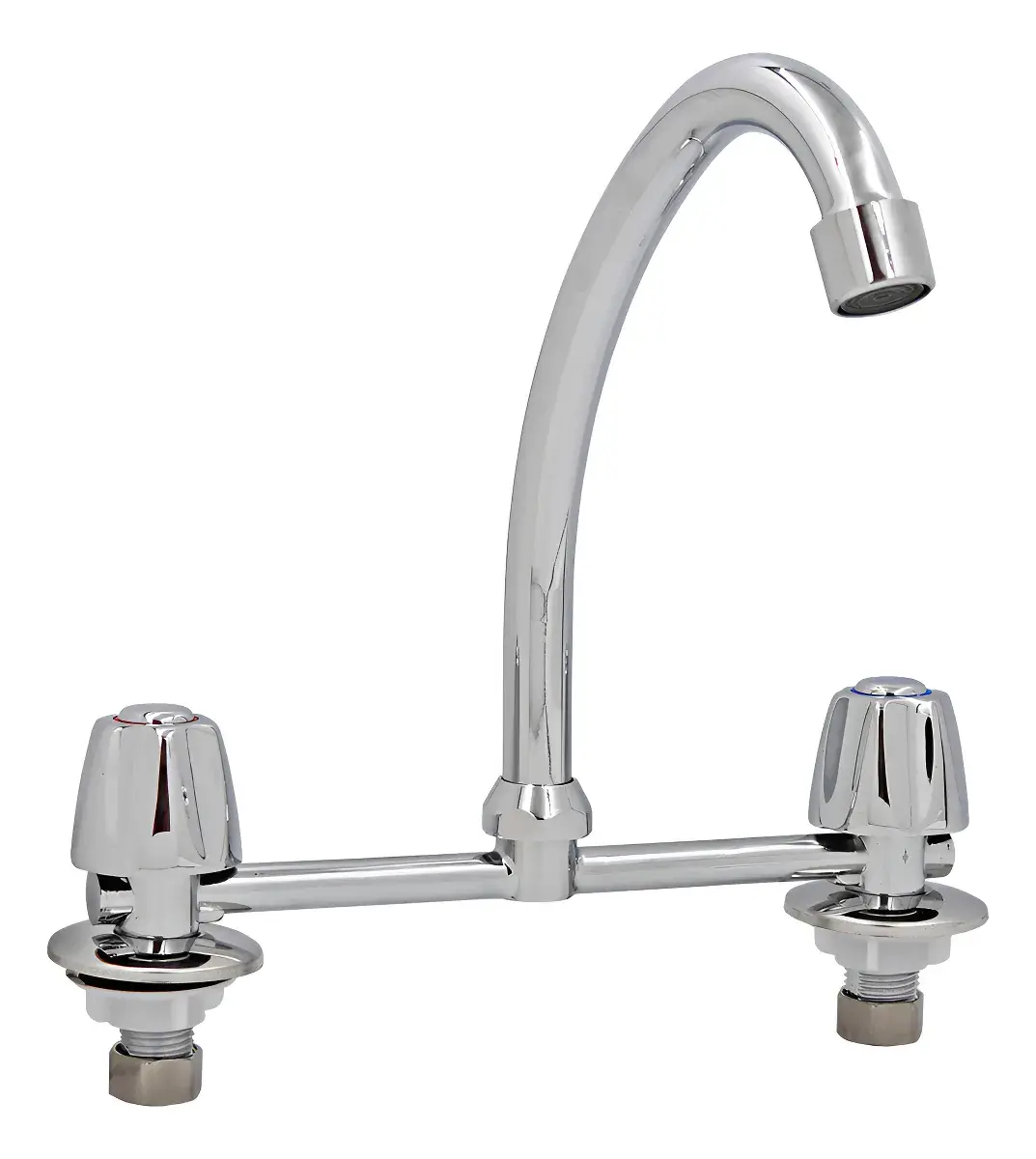 Llave lavaplato Taumm Antonella brillante metal plateado doble comando.