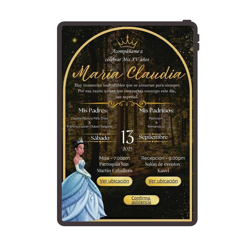 Invitación xv años la princesa y el sapo