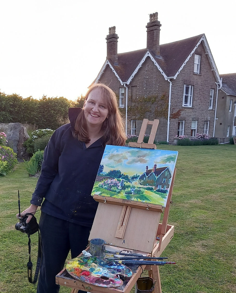 With my finished painting at Overtown Manor