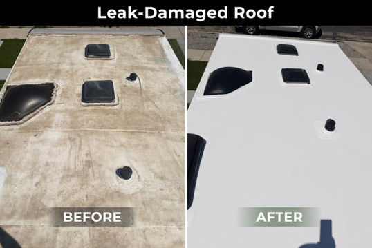 RV roof leak repair before and after