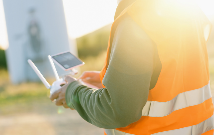 drone pilot operating device to survey a roof