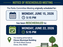 Village of Cleves Parks Committee Meeting Rescheduled to Monday, June 22, 2026 at 5:15 p.m.