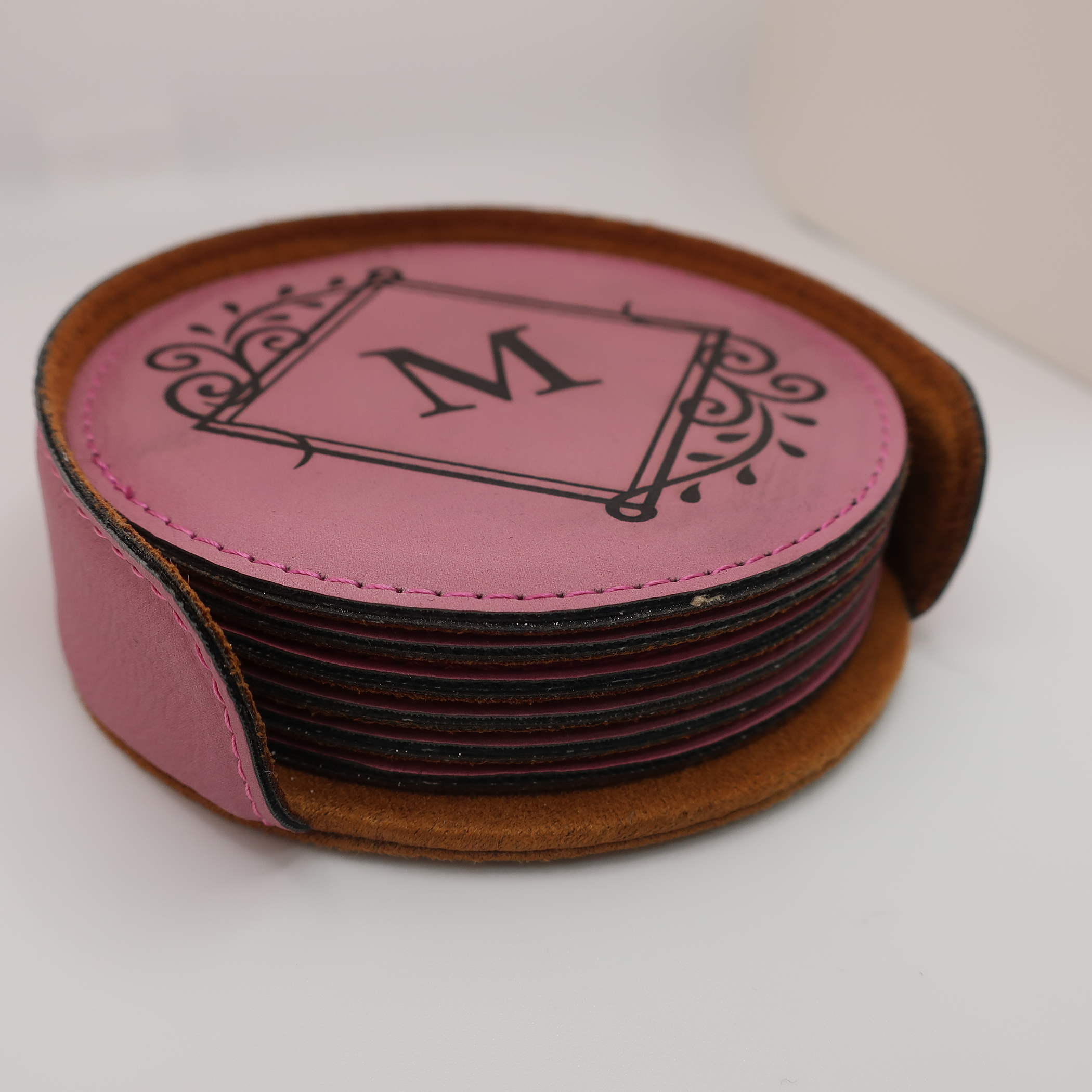Round Leather 6-Coaster Set