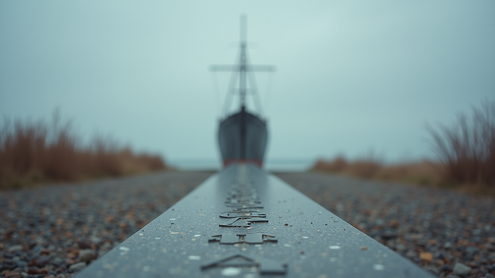 Eye-level view of the SS Edmund Fitzgerald memorial at Whitefish Point