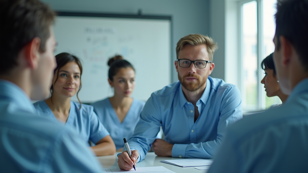 High angle view of a compliance training session