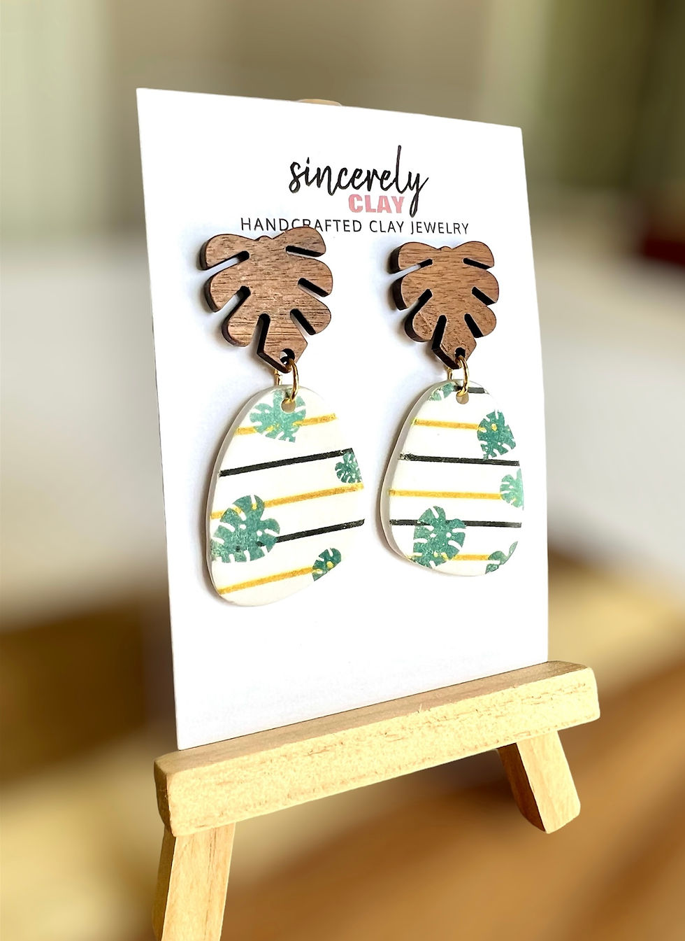 Thumbnail: Wood Top Monstera Leaf Dangle