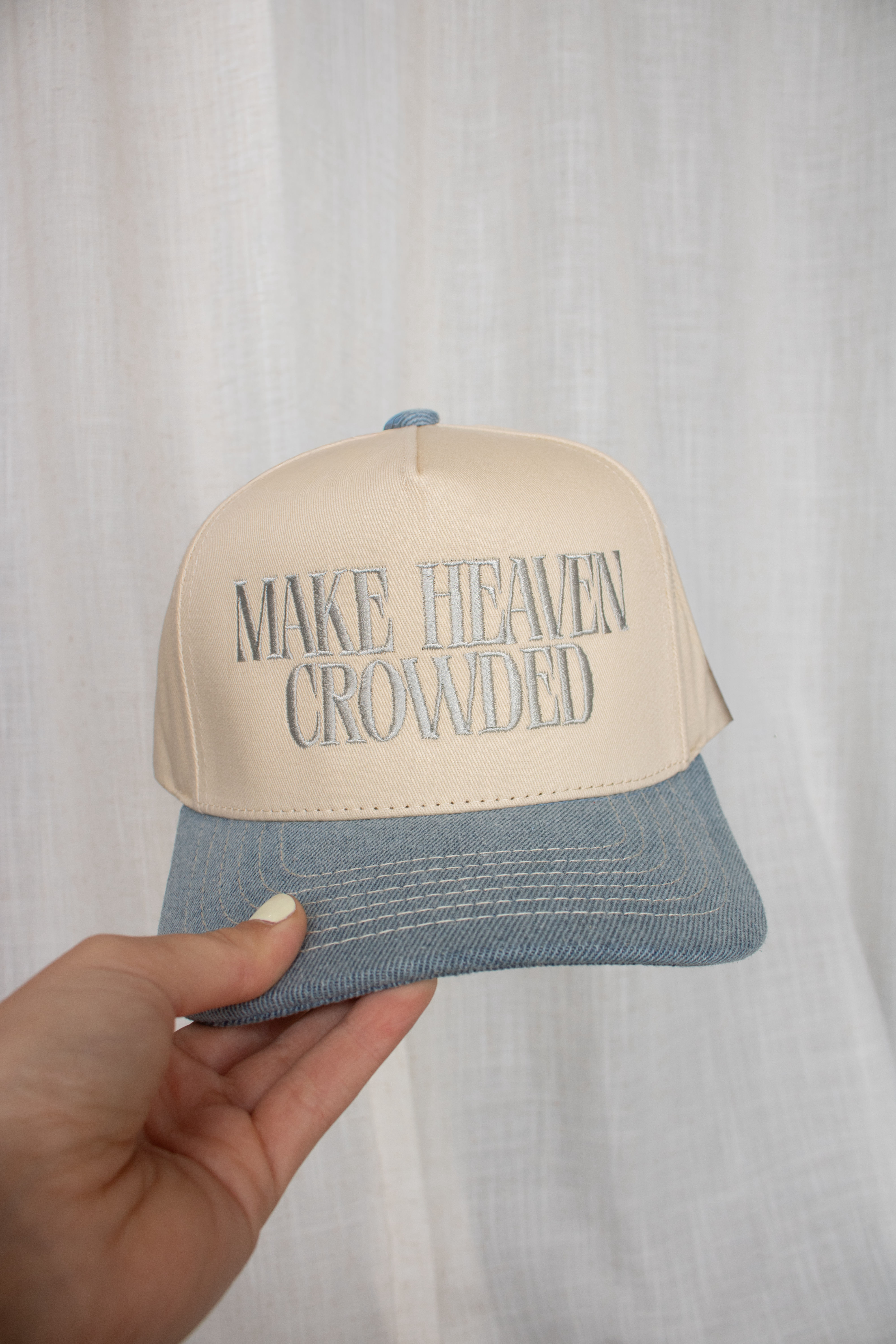 Make Heaven Crowded Trucker Hat- Denim