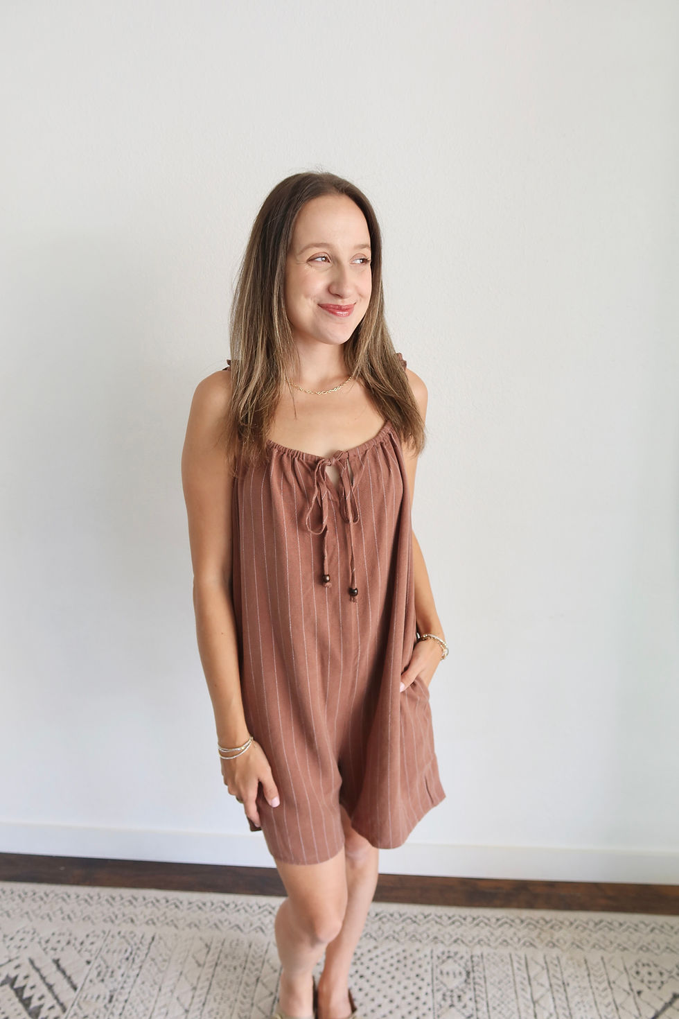 Thumbnail: Briar Brown Pinstripe Romper
