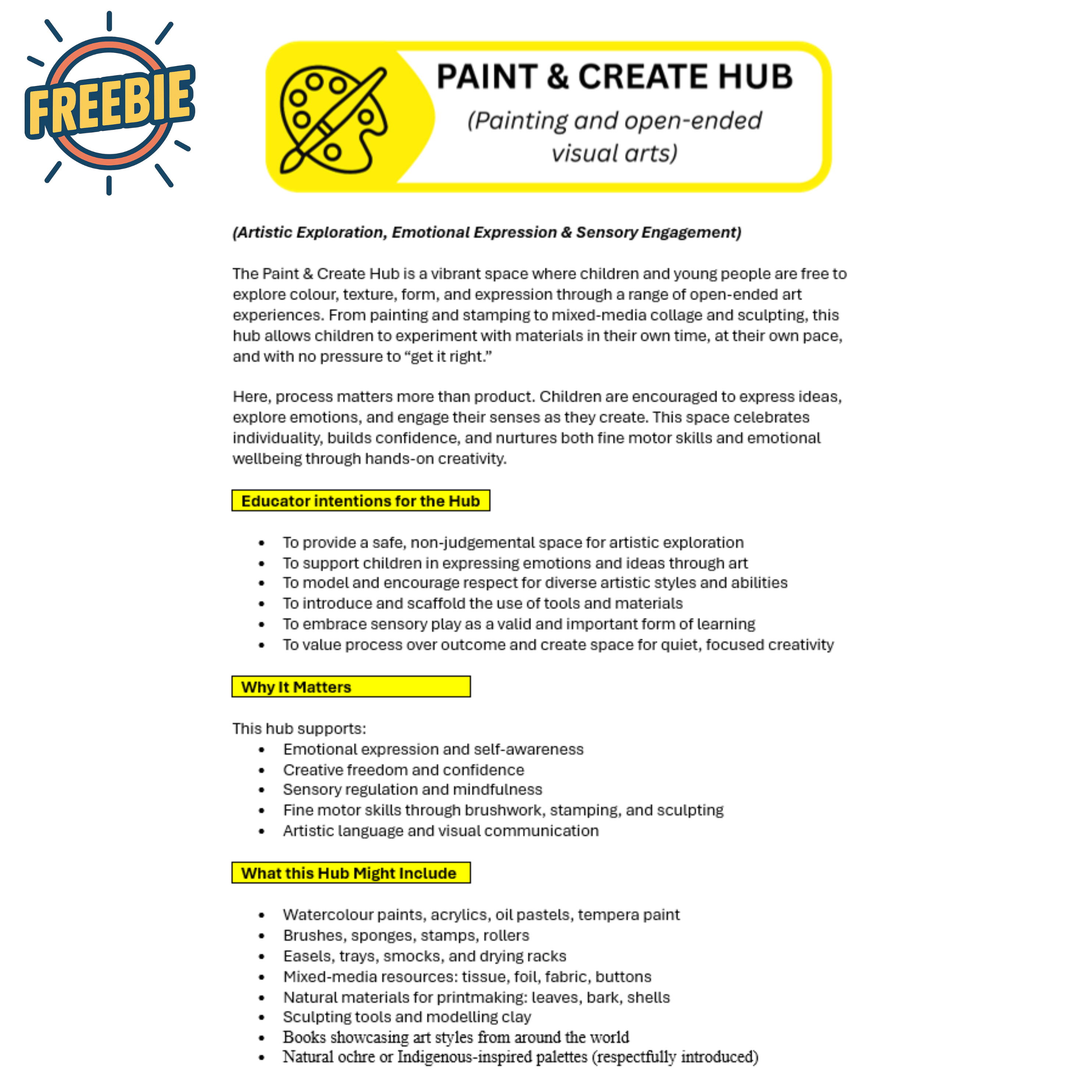 Paint & Create Hub -Free Resource