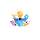 Illustration of a light bulb with gears and books, symbolising creative tools and ideas for educators