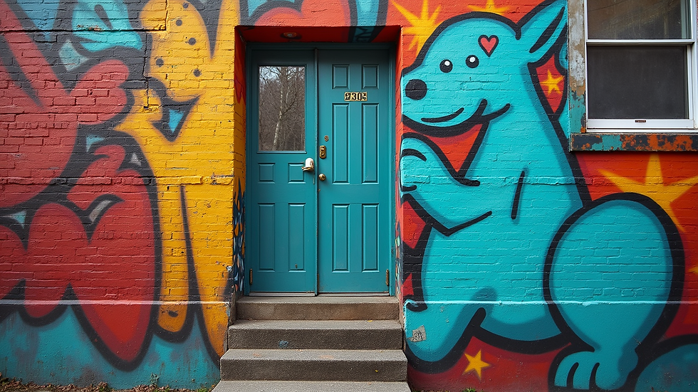 Close-up view of colorful Detroit mural on urban building