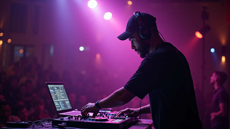 Close-up view of a DJ mixing electronic music at a Detroit club