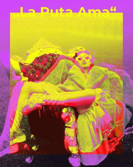 Placed Print design of la puta ama, quote from tv show, la casa de paper made with photoshop for spring summer 2021