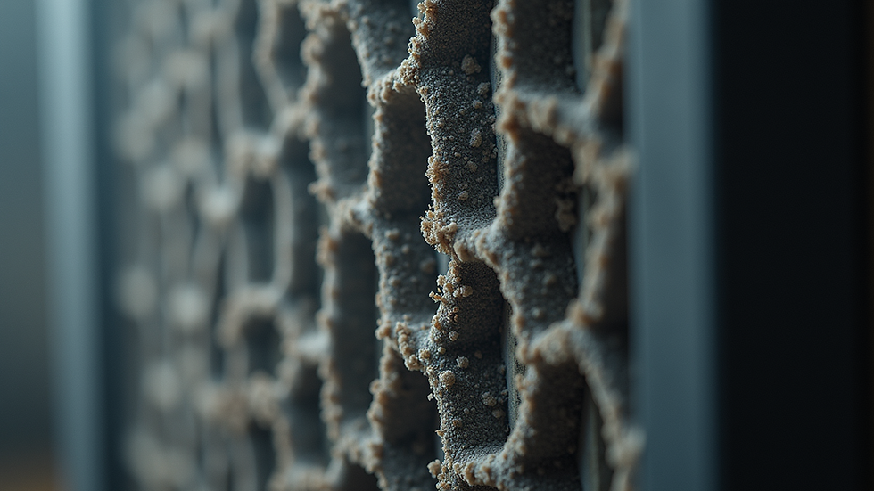 Close-up view of furnace filter showing dust buildup